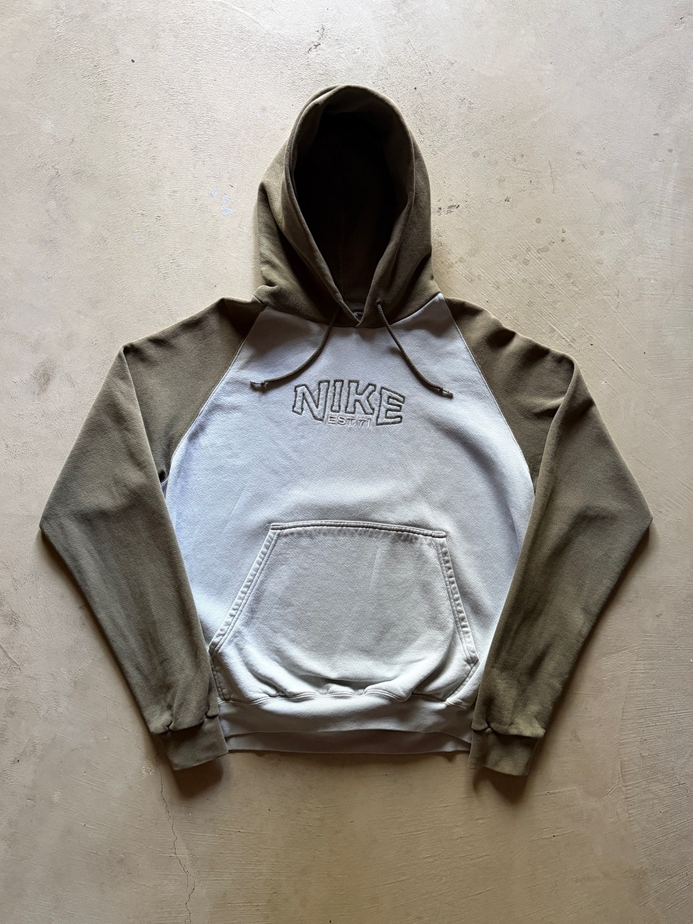 vintage 90s made in usa nike green grey boxy raglan hoodie